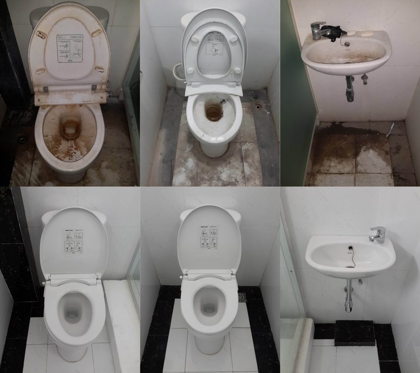 Pembersihan toilet sebelum dan sesudah